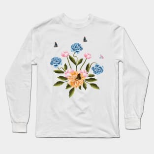 Aesthetic Butterflies on Flowers illustration Long Sleeve T-Shirt